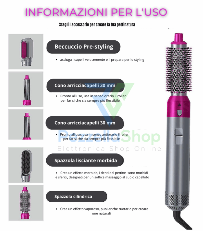 Spazzola Phon 5 in 1 Hair Styler Capelli mossi, lisci ricci - immagine 3