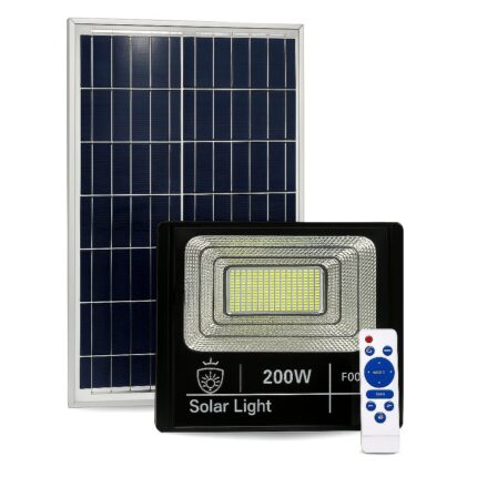 Faro LED 200W con Pannello Solare | Crepuscolare, 6500K, per Giardini ed Esterni