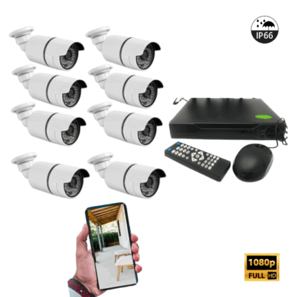 Kit Videosorveglianza 8 Canali Infrarossi HD + DVR, Cavi, Alimentatore.