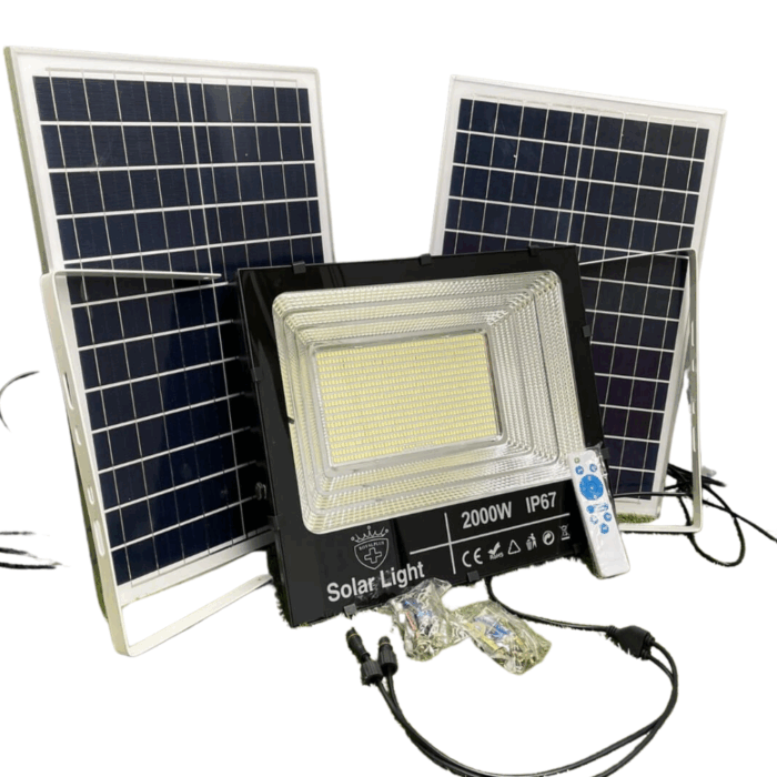 Faro LED 2000W con Doppio Pannello Solare | IP67 Crepuscolare, Alta Efficienza - immagine 2