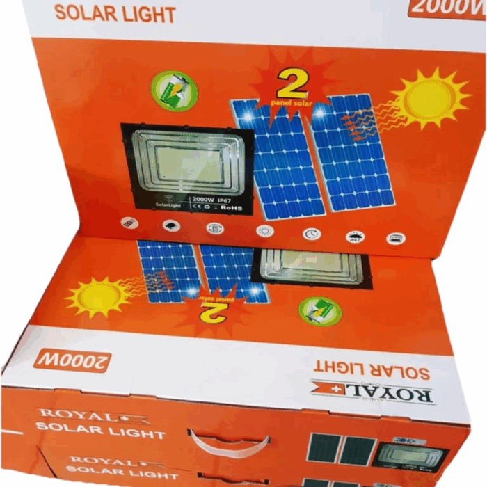 Faro LED 2000W con Doppio Pannello Solare | IP67 Crepuscolare, Alta Efficienza - immagine 3