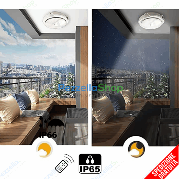 Plafoniera Con Pannello Solare 400w Crepuscolare 6500K - immagine 2