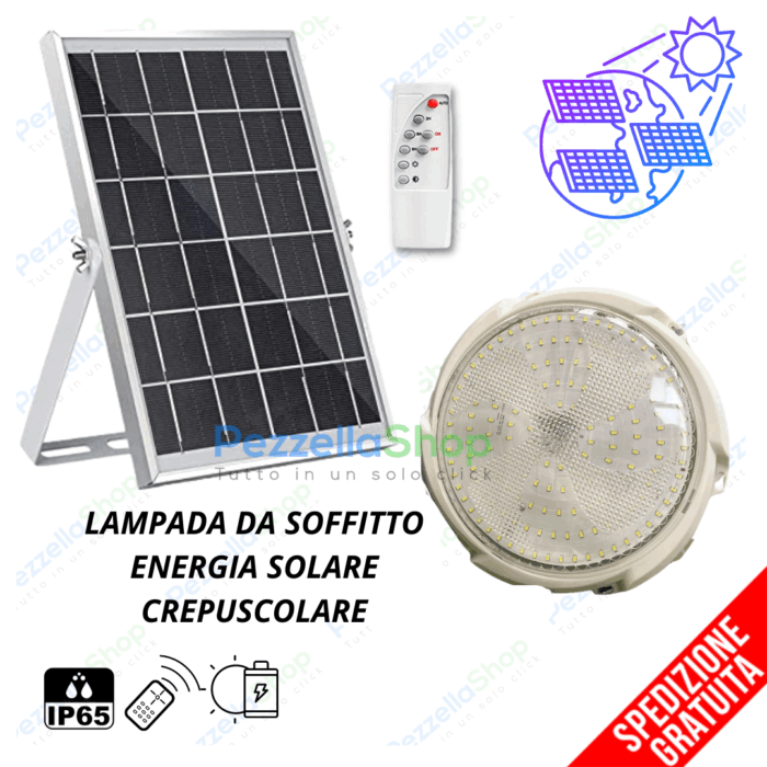 Plafoniera Con Pannello Solare 400w Crepuscolare 6500K - immagine 3