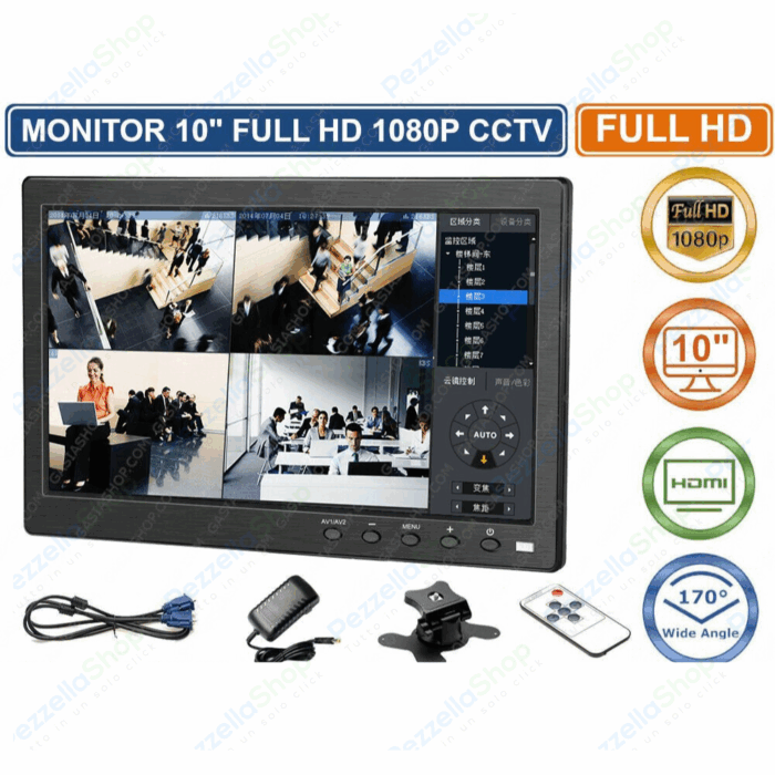 Monitor HMDI Led 10.1" Pollici Con Telecomando 2 Ingressi Video Per Videosorveglianza - immagine 2