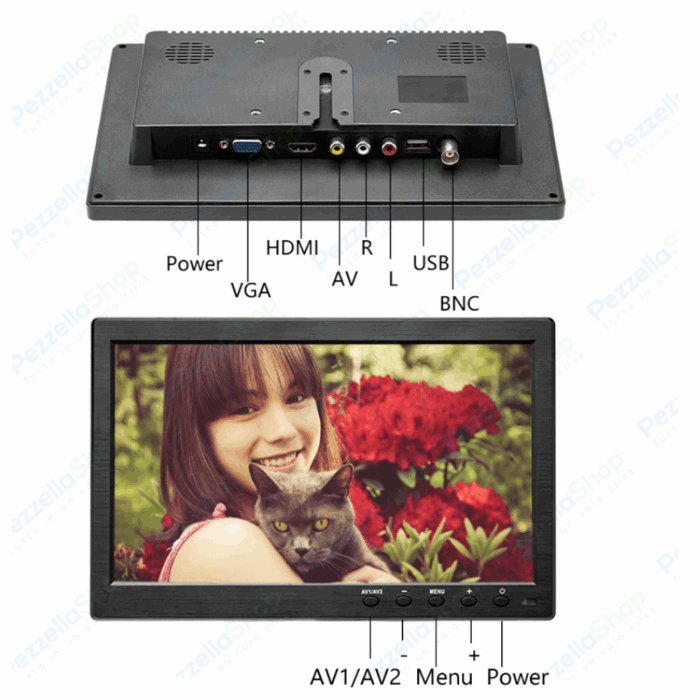 Monitor HMDI Led 10.1" Pollici Con Telecomando 2 Ingressi Video Per Videosorveglianza - immagine 3