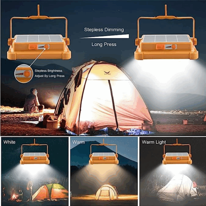 Faro Led Solare Ricaricabile Da Lavoro 120w ,Luce Fredda e Calda RGB , Power bank - immagine 6