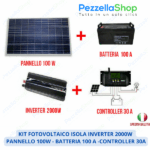 Kit Fotovoltaico Isola Inverter 2000W Pannello Solare 100W Batterie 100AH regolatore corrente 30A