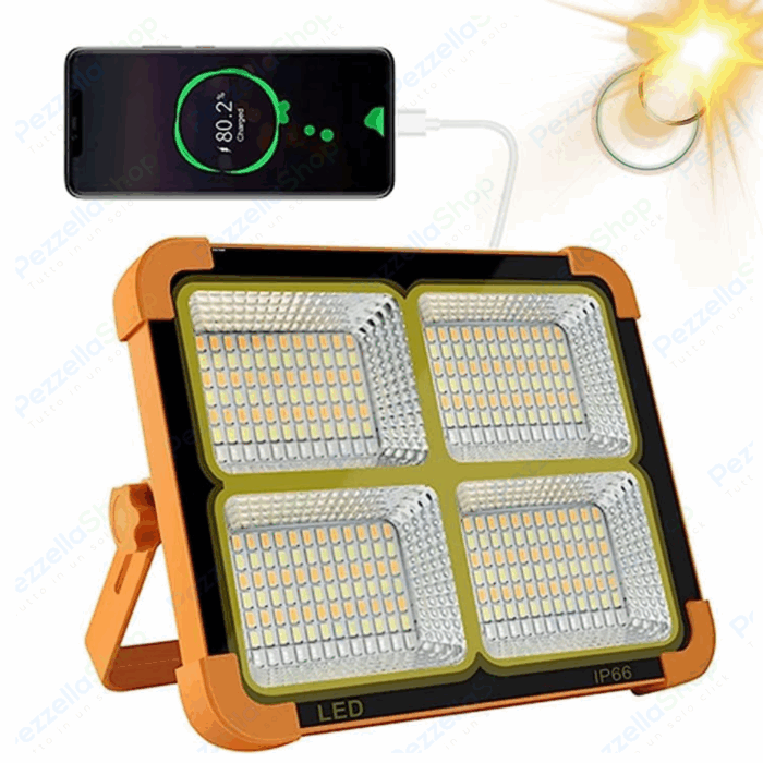 Faro Led Solare Ricaricabile Da Lavoro 300w Luce Fredda e Calda RGB Power bank - immagine 5