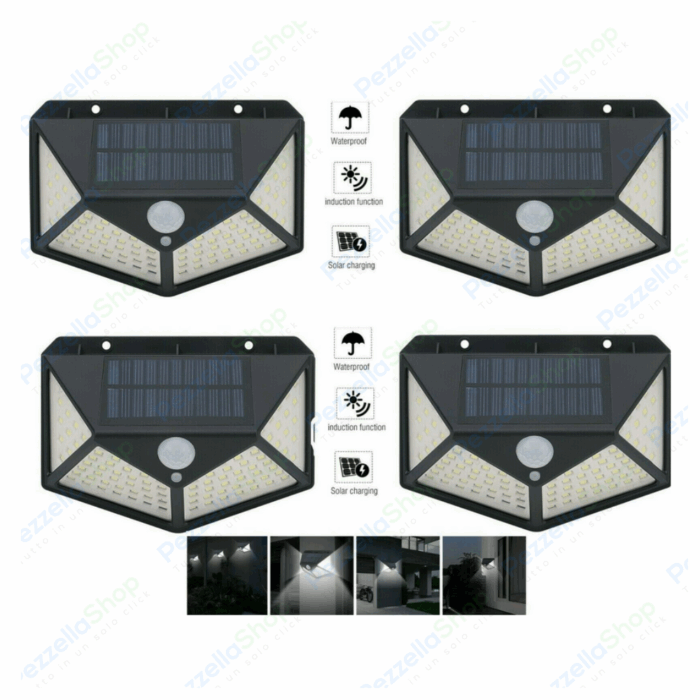 4 pz Lampade Solari 300 Led Con Sensore Movimento Illumina 270° - immagine 2