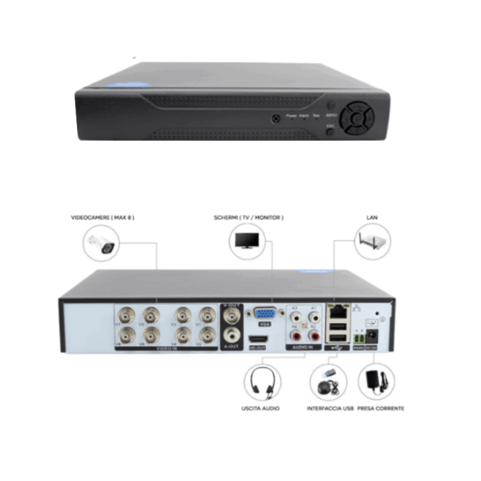 DVR Digital Video Recorder AHD 8 Canali Video H.264 Sorveglianza con App - immagine 2