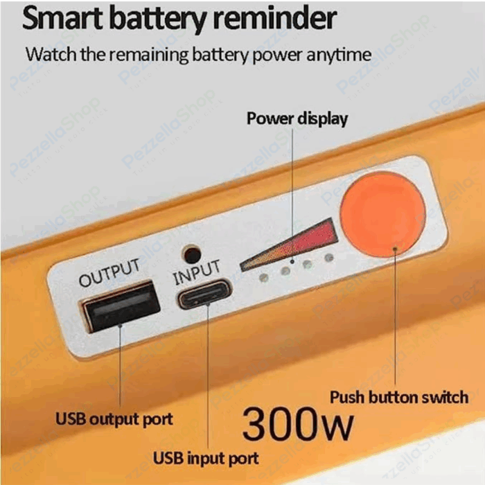 Faro Led Solare Ricaricabile Da Lavoro 300w Luce Fredda e Calda RGB Power bank - immagine 3