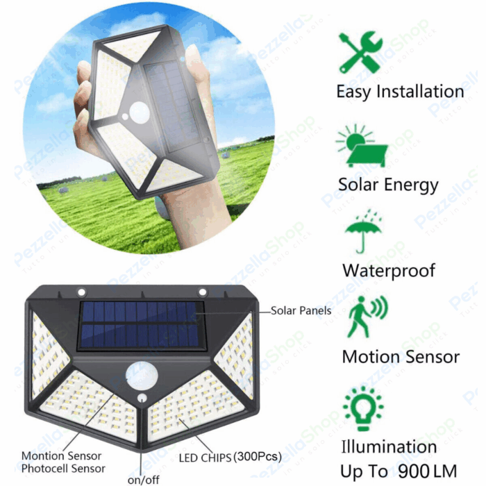 4 pz Lampade Solari 300 Led Con Sensore Movimento Illumina 270° - immagine 6