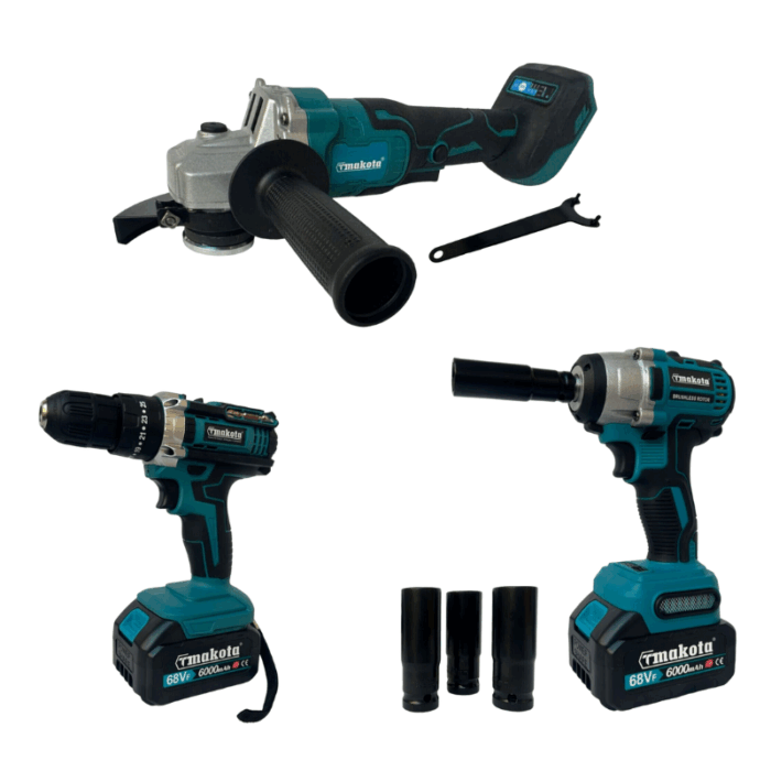 Kit 4 in 1 Trapano, Avvitatore ad Impulsi, Smerigliatrice Angolare, Torcia da Lavoro | Doppia Batteria 68V - immagine 2