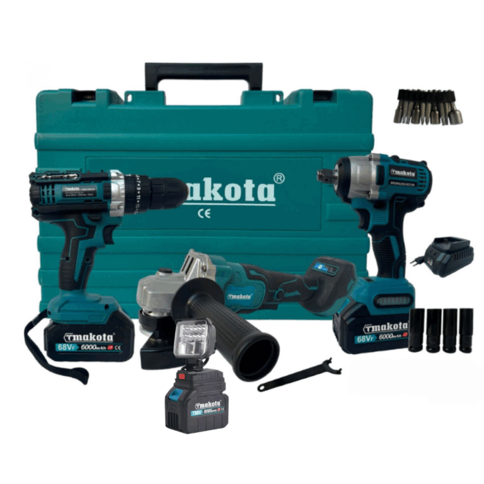 Kit 4 in 1 Trapano, Avvitatore ad Impulsi, Smerigliatrice Angolare, Torcia da Lavoro | Doppia Batteria 68V - immagine 3