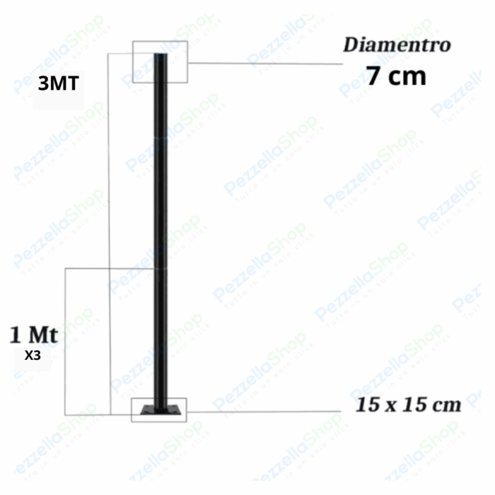 Palo in Ferro 3 Metri Componibili per Lampioni LED Fari Lampade Giardino - immagine 2