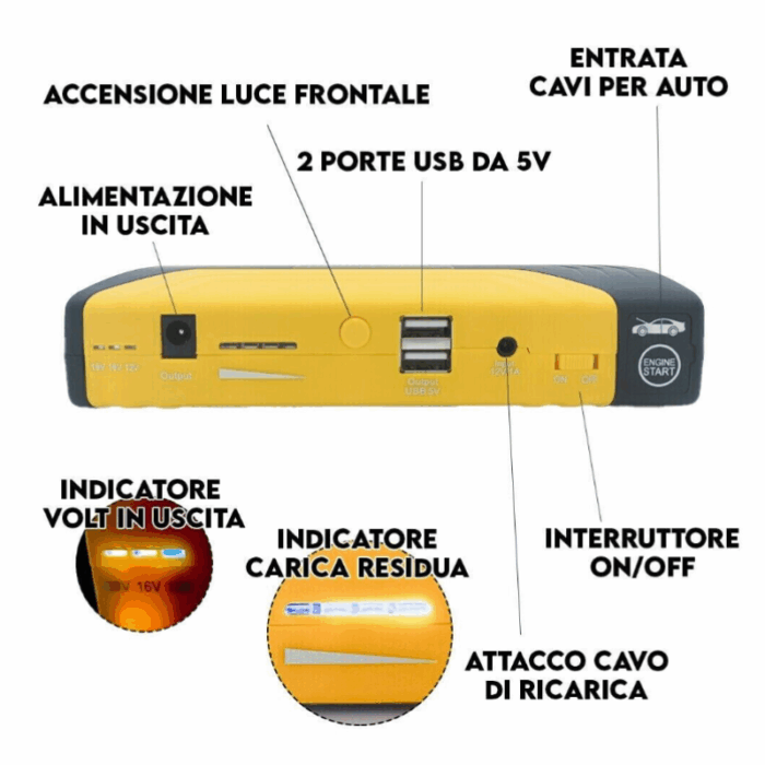 Avviatore Batteria per Auto 400A Portatile Caricabatterie Emergenza Torcia - immagine 4