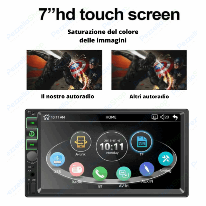 Autoradio 2 Din 7 Pollici Mirror Link Bluetooth Touchscreen USB MP5 Auto - immagine 5