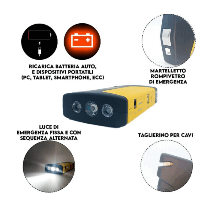 Avviatore Batteria per Auto 400A Portatile Caricabatterie Emergenza Torcia - immagine 6