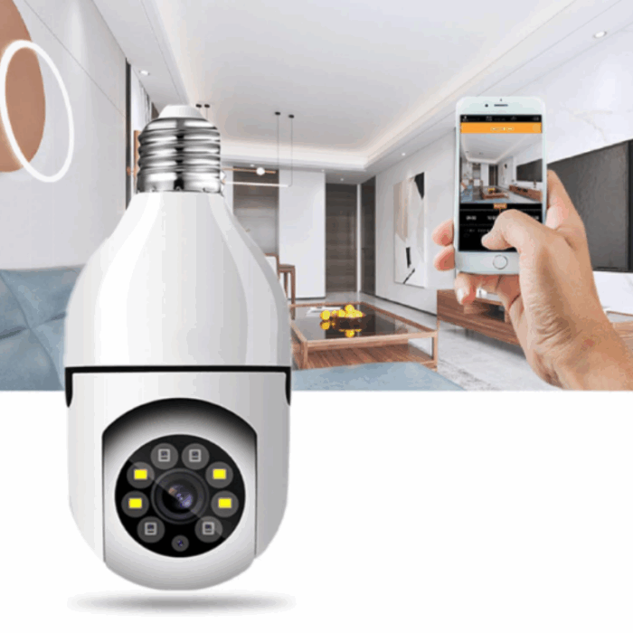 Telecamera Wif-Fi 360° Bulbo Lampadina 1080p Videocamera Visione Notturna a Colori con Applicazione per Cellulare - immagine 2