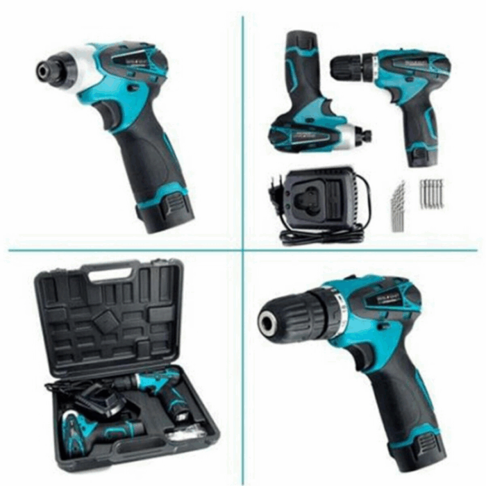 Kit 2 Trapani Cordless 18V Batterie a Litio 2.0 Ah con Valigetta + Accessori e Caricatore - immagine 2