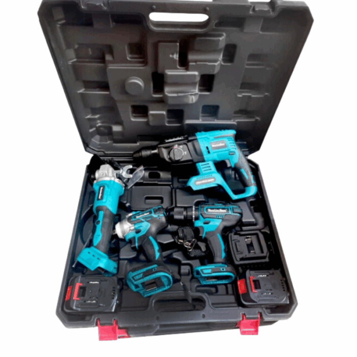 Kit 5 in 1 Doppia Batteria 88V con Trapano, Avvitatore ad Impulsi, Smeragliatrice Angolare, Martello Tassellatore, Torcia con Valigetta - immagine 2