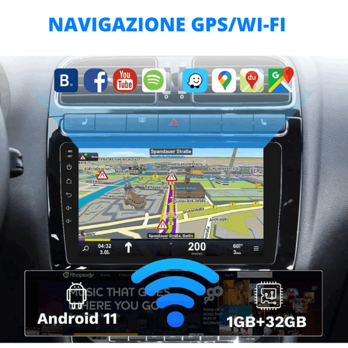 Autoradio 9 Pollici Android GPS Touch Screen 2 Din Bluetooth Navigazione GPS WiFi Mirror Link Radio FM RDS - immagine 3