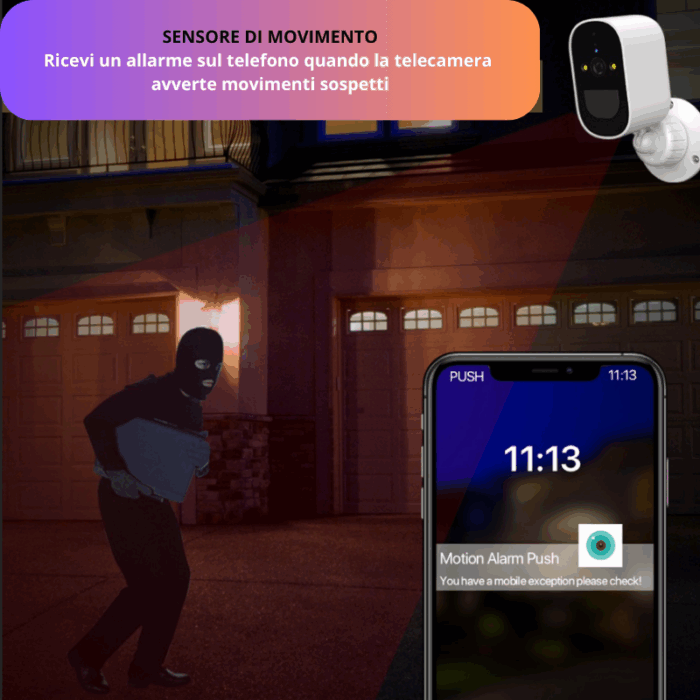Telecamera Videosorveglianza Alimentata a Batteria IP66 Wi-Fi Infrarossi HD Sensore di Movimento - immagine 3
