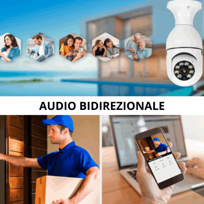 Telecamera Wif-Fi 360° Bulbo Lampadina 1080p Videocamera Visione Notturna a Colori con Applicazione per Cellulare - immagine 4
