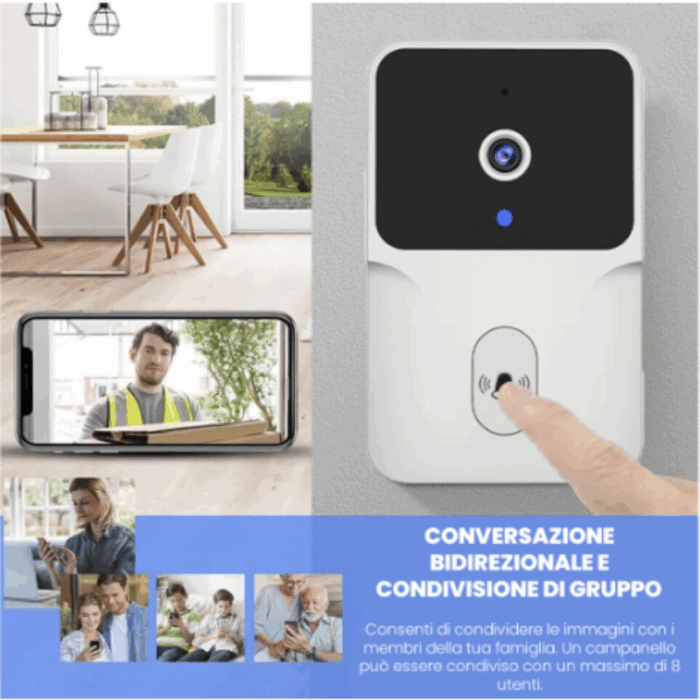 Campanello con Videocamera, Wireless, App sul Cellulare, Wi-Fi Bluetooth, Videosorveglianza, Audio Bidirezionale, Porta, Casa, Ufficio - immagine 3