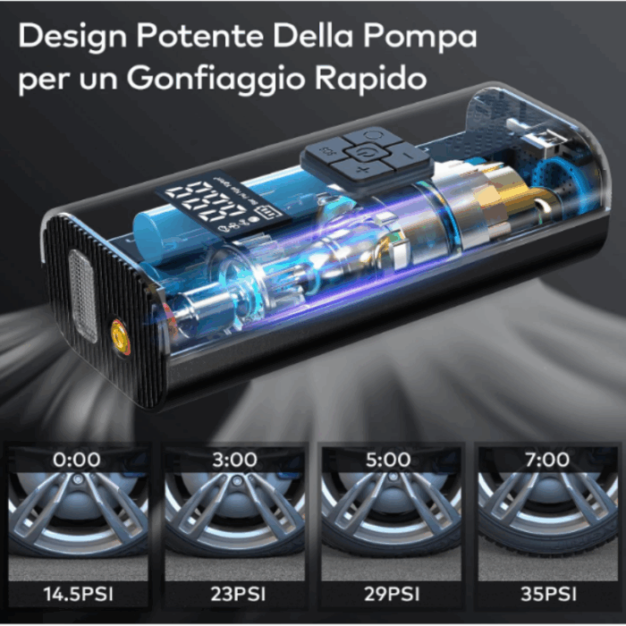 Mini Compressore Aria Portatile Batteria 6000mAH | Gonfiatore Ruote Torcia per Auto Bicicletta Bici Moto Monopattino Palloni - immagine 9