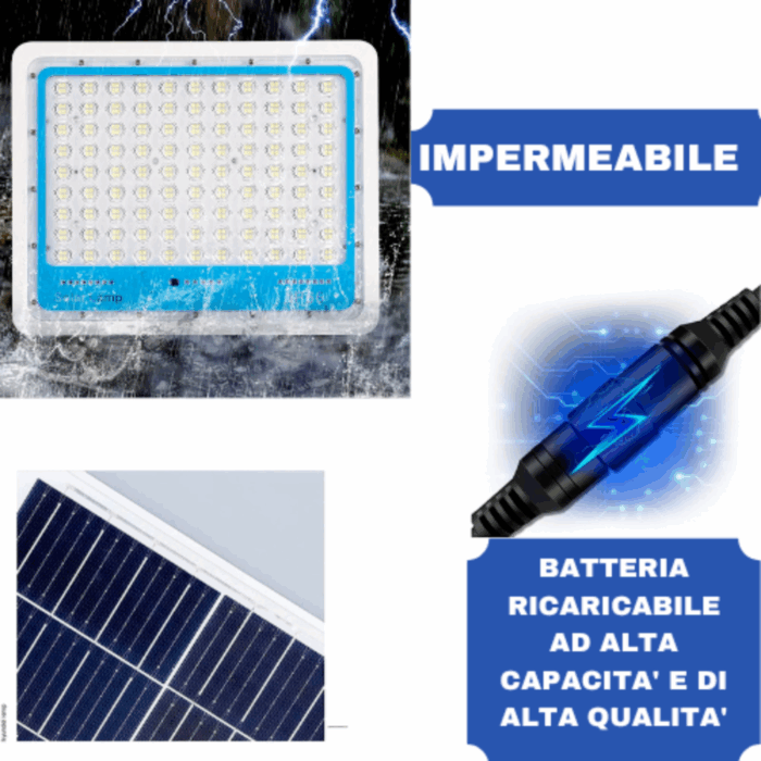 Faro Solare 1200w Slim Crepuscolare IP66 Impermeabile Telecomando, Per Esterno, Giardino, Kit Completo - immagine 3