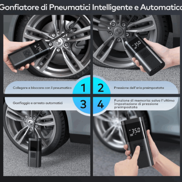 Mini Compressore Aria Portatile Batteria 6000mAH | Gonfiatore Ruote Torcia per Auto Bicicletta Bici Moto Monopattino Palloni - immagine 7