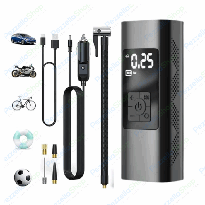 Mini Compressore Aria Portatile Batteria 6000mAH | Gonfiatore Ruote Torcia per Auto Bicicletta Bici Moto Monopattino Palloni - immagine 6
