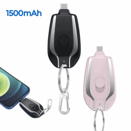 Mini Powerbank Portachiavi con Gancio 1500mAh Caricabatterie Portatile per Cellulari, Auricolari, Smartwatch