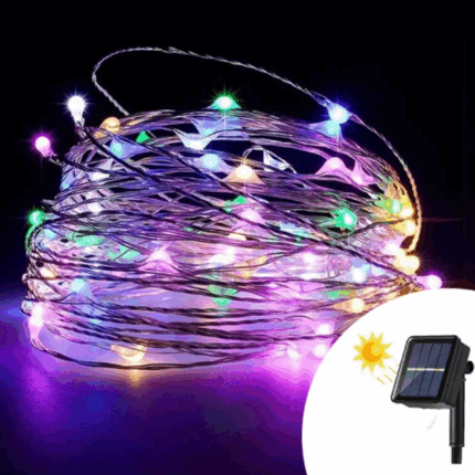 Catena Luci Solari in Filo di Rame Colorata 100 LED 10 Metri con Pannellino Impermeabili IP65
