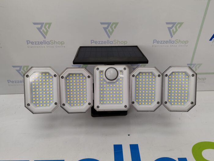 Faretto 300 Led a Ricarica Solare con Pannello e Telecomando 5 Facce Sensore di Movimento e Crepuscolare IP65 - immagine 3