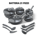Batteria 21 Pz in Pietra Lavica Antiaderente Casseruole, Padelle, Coperchi, Mestoli Top Quality