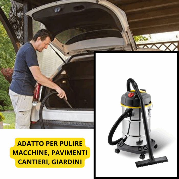 Bidone Aspirapolvere Aspiracenere Serbatoio 50 Litri Cavo 5m per Solidi e Liquidi - immagine 3