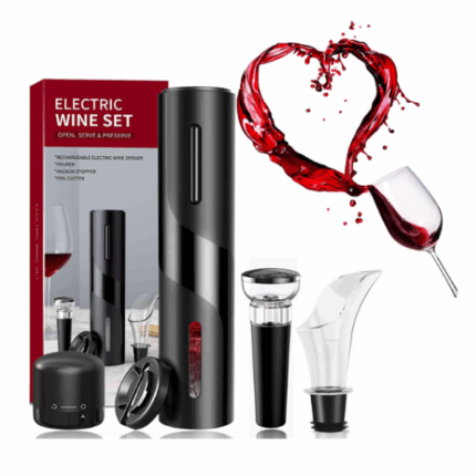 Set Apribottiglie Cavatappi Elettrico con Accessori Versatore Vino, Tagliacarta, Tappo Sottovuoto