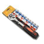Serie 12 Pz Chiave Cricchetto Reversibile 1/2 Con Set Bussole Esagonali Cromo Vanadio