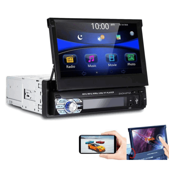 Autoradio 7 Pollici a Scomparsa, Schermo Retrattile, Bluetooth, USB con Telecomando - immagine 5