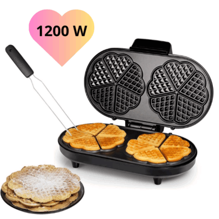 Piastra Waffle Doppia 1200W, Macchina a Forma di Cuore, 10 Waffles