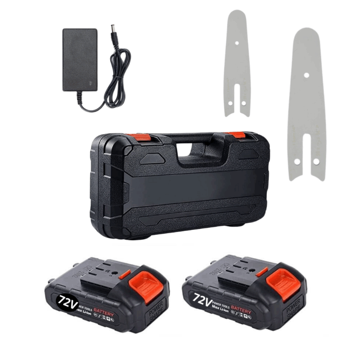 Kit 2 Motoseghe 8" con Oliatore + 4" Doppia Batteria 72V, Caricabatterie e Valigetta - immagine 5