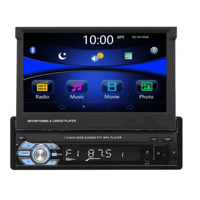 Autoradio 7 Pollici a Scomparsa, Schermo Retrattile, Bluetooth, USB con Telecomando - immagine 3