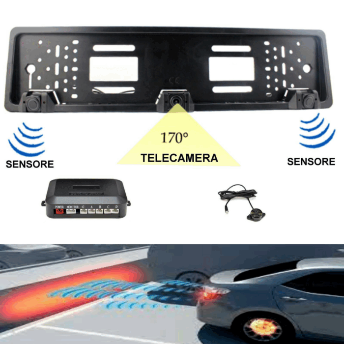 Porta Targa EU con Telecamera Posteriore HD e Sensori di Parcheggio | Visione Notturna e Impermeabile IP68 - immagine 4