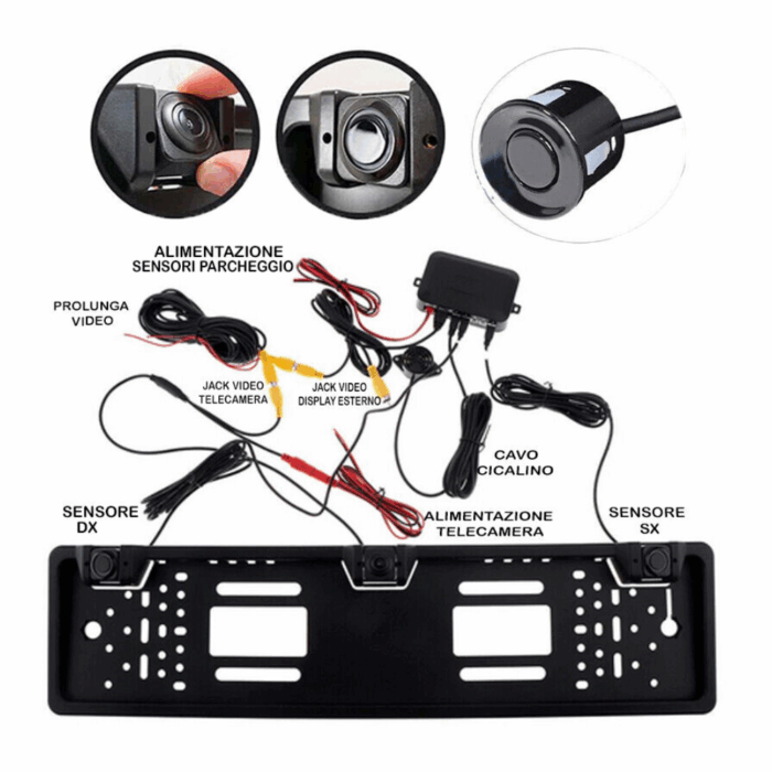 Porta Targa EU con Telecamera Posteriore HD e Sensori di Parcheggio | Visione Notturna e Impermeabile IP68 - immagine 2