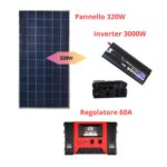 Kit Fotovoltaico Pannello 320W, Inverter 5000W, Regolatore 60A, per Impianti, Ville, Baite