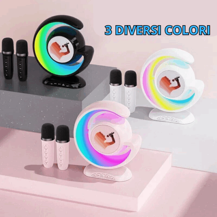 Mini Cassa Karaoke 2 Microfoni  Bluetooth Wireless Altoparlante Luci Colorate Portatile - immagine 4