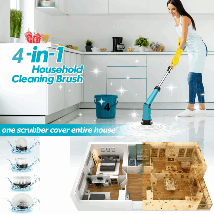 Spazzola Rotante 4 in 1 Scrubber a Batteria 26V Diverse Altezze per Pulizia Profonda Pavimenti, Pareti - immagine 3