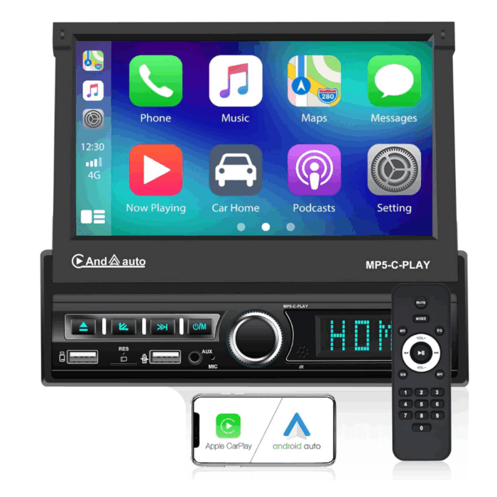 Autoradio 7 Pollici Stereo a Scomparsa 1 Din Pannello Rimovibile  Android Apple Carplay Bluetooth Radio Mirror Link USB - immagine 4